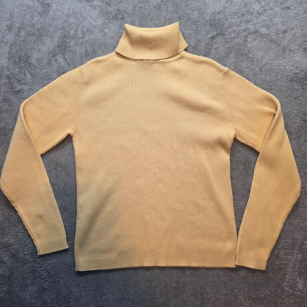 Relativity Sweater Womens S Yellow 100% Cotton Turtleneck Ribbed Knit Pullover